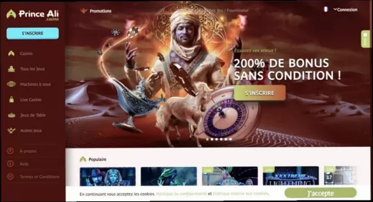 Prince Ali 200% jusqu'à 1000€ bonus casino